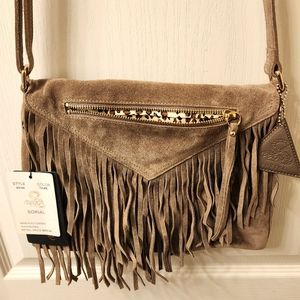 SORIAL BAG Suede Boho Leather Handbag Taupe Crossbody Fringe